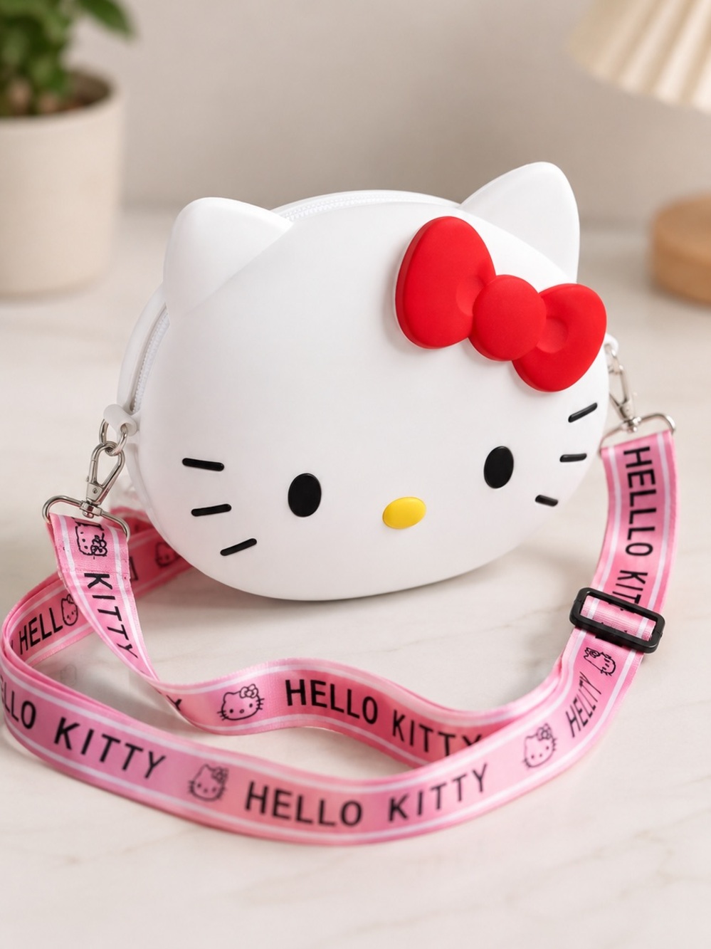 NIP Hello Kitty White Silicone Crossbody Bag Pink Logo Strap - Picture 5 of 5